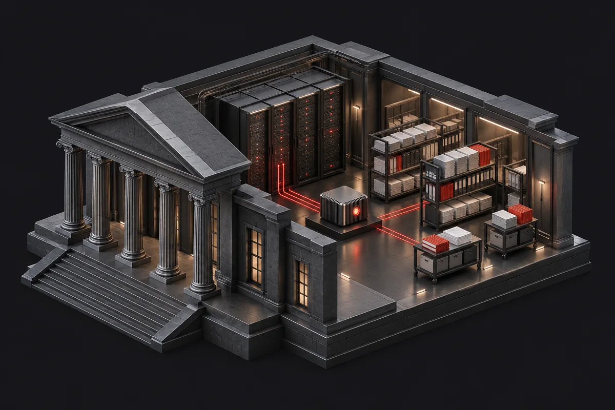 AI equipment linking servers and documents inside a public agency building