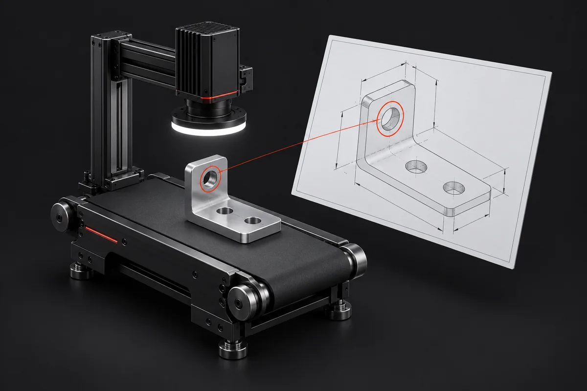Vision inspection equipment checking parts against a drawing