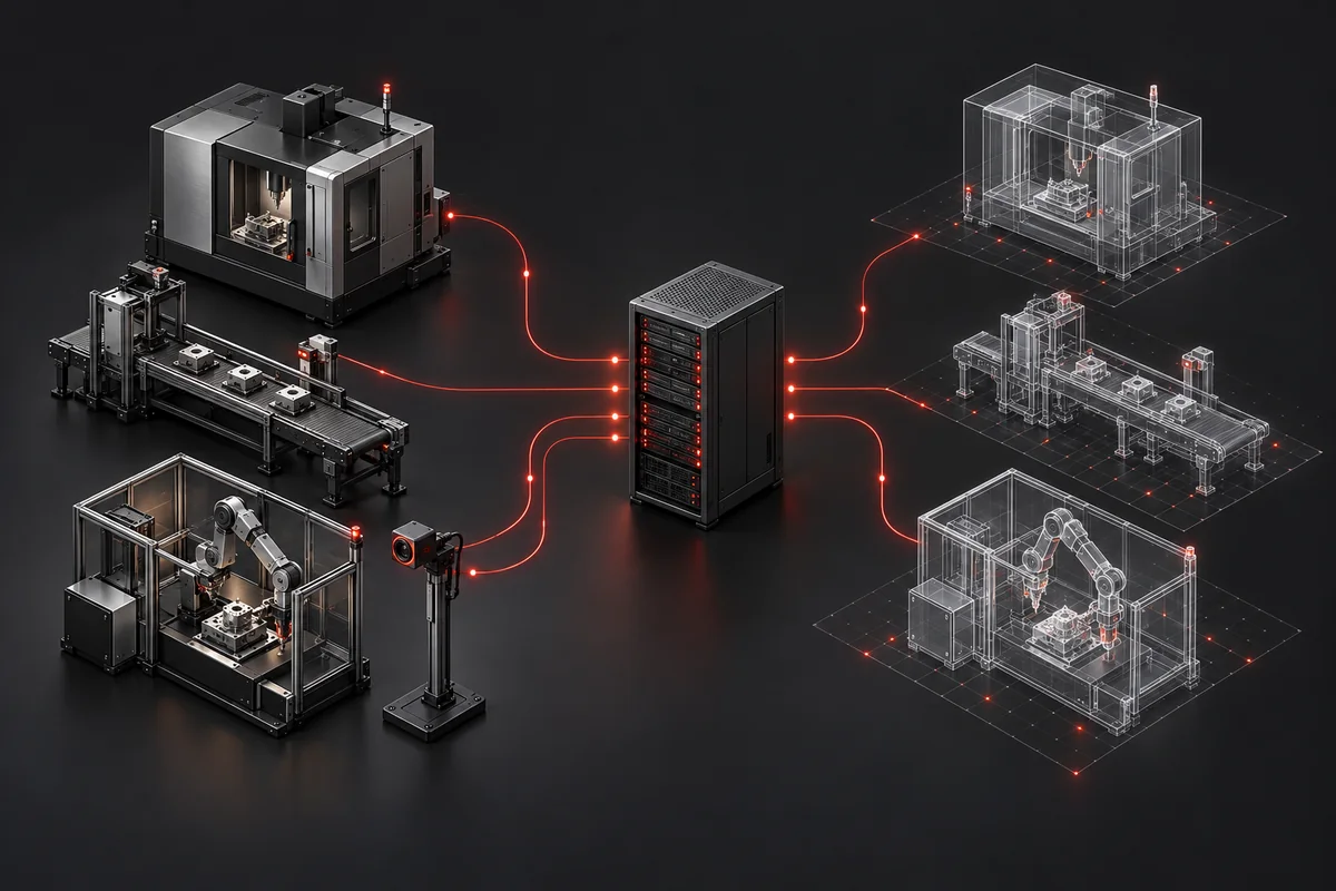 Equipment data flowing to a server inside the factory