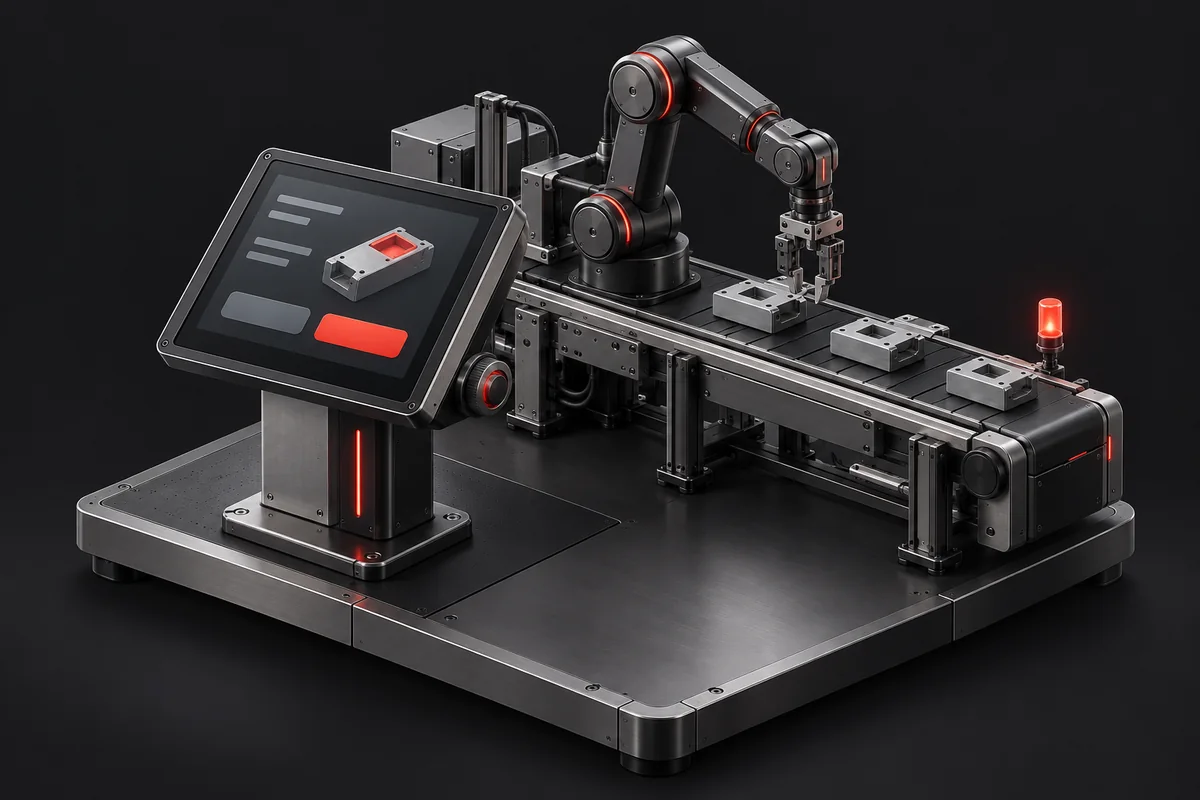 A control screen approving a proposal, and a production line